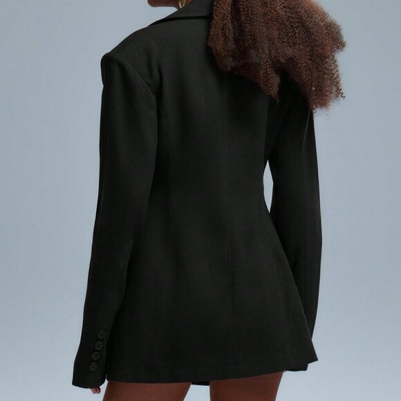 Black Elegant Women's Oversized Structured Blazer Dress - Picture 3 of 5